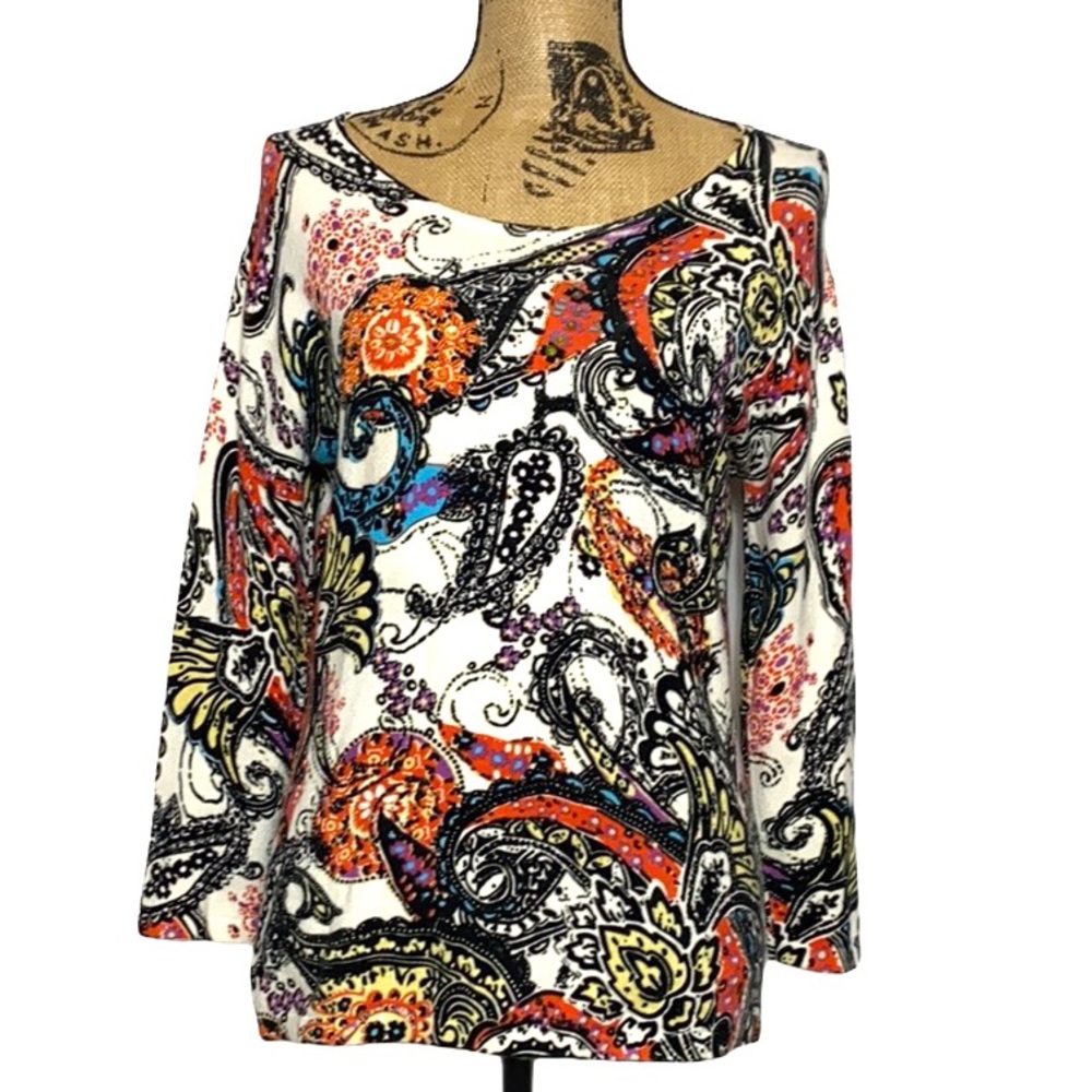 PIERRI New York Floral Beaded Scoop Neck Top M
